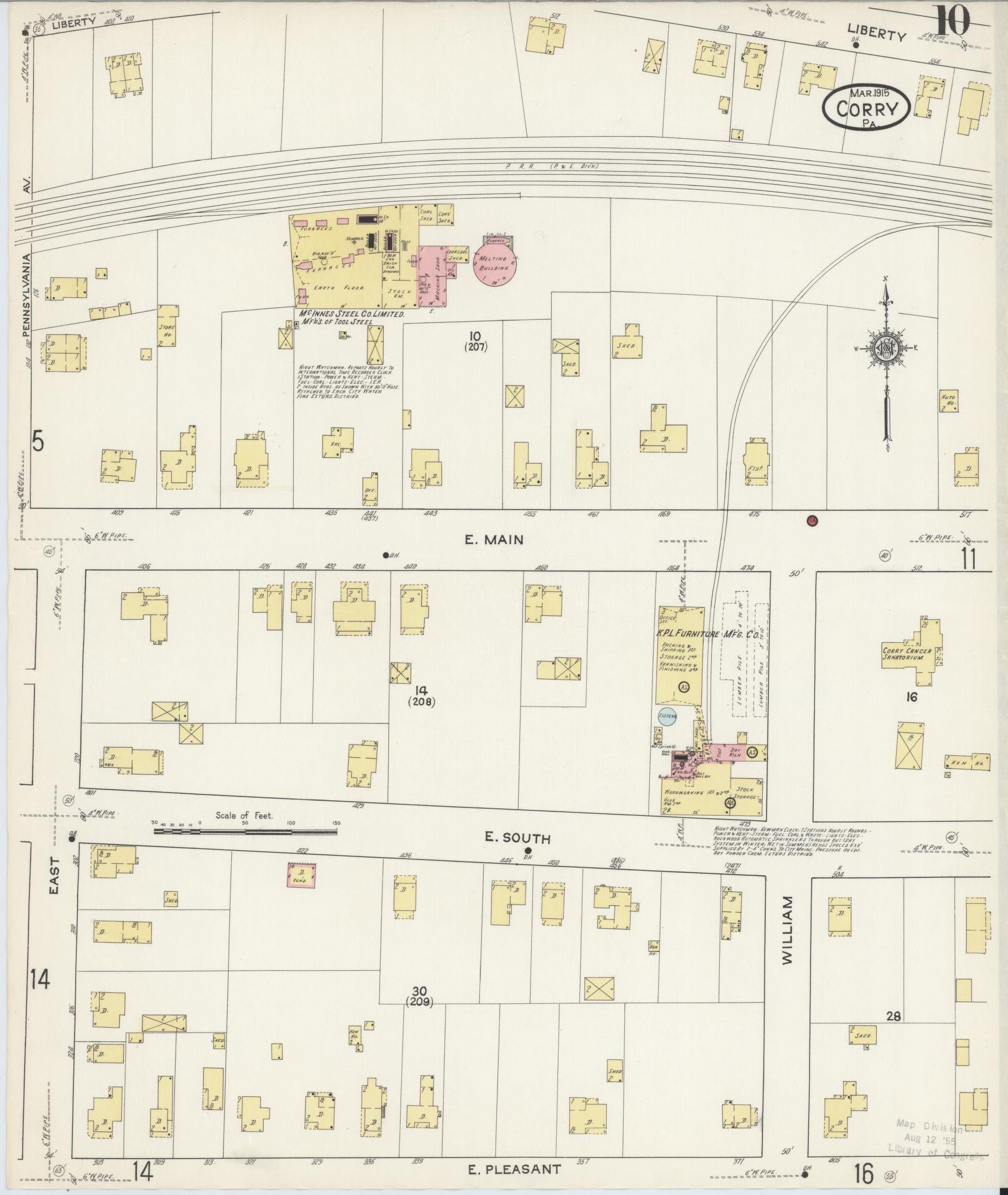 Sanborn Fire Insurance Map from Corry, Erie County, Pennsylvania (1915), Sheet #0010 - Historic Sanborn Fire Insurance Map Print, vintage old map wall art, antique decor, genealogy gift, Pennsylvania Pennsylvania map