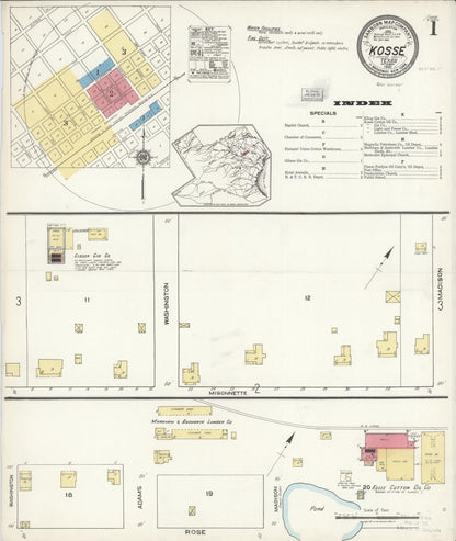 Sanborn Fire Insurance Map from Kosse, Limestone County, Texas (1921), Sheet #0001 - Historic Sanborn Fire Insurance Map Print, vintage old map wall art, antique decor, genealogy gift, Texas Texas map