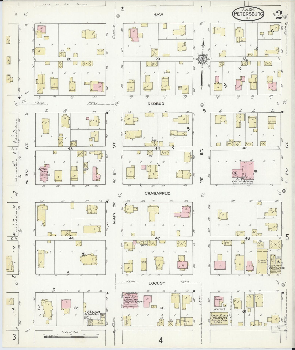 Sanborn Fire Insurance Map from Petersburg, Menard County, Illinois (1914), Sheet #0002 - Complete Map Set gallery image, historic Sanborn map, vintage wall art, Illinois Illinois