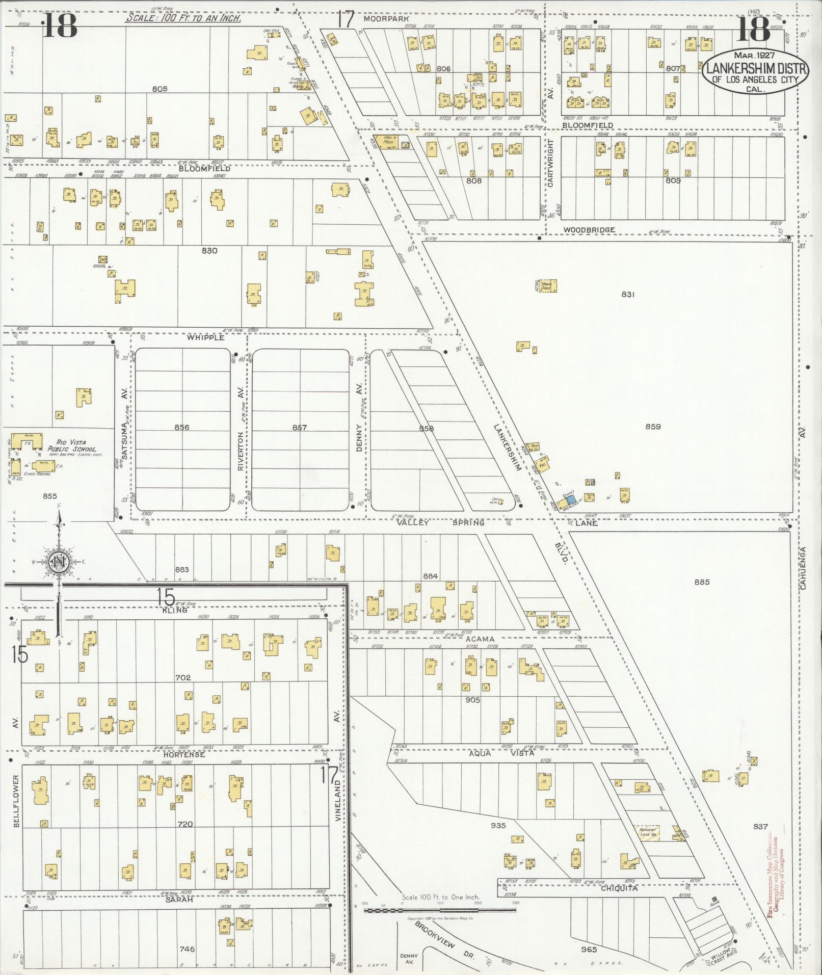 Sanborn Fire Insurance Map from Lankershim, Los Angeles County, California (1927), Sheet #0018 - Historic Sanborn Fire Insurance Map Print, vintage old map wall art, antique decor, genealogy gift, California California map