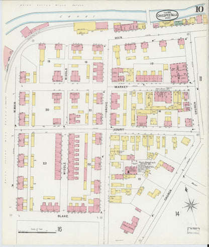 Sanborn Fire Insurance Map from Chicopee, Hampden County, Massachusetts (1896), Sheet #0010 - Historic Sanborn Fire Insurance Map Print, vintage old map wall art, antique decor, genealogy gift, Massachusetts Massachusetts map