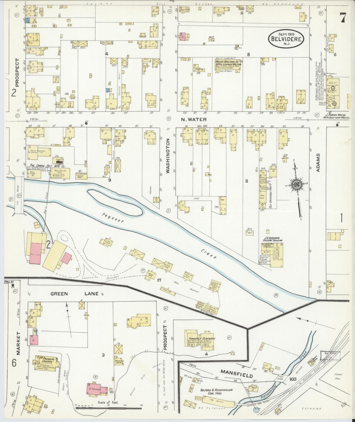 Sanborn Fire Insurance Map from Belvidere, Warren County, New Jersey (1909), Sheet #0007 - Historic Sanborn Fire Insurance Map Print, vintage old map wall art, antique decor, genealogy gift, Pennsylvania Pennsylvania map