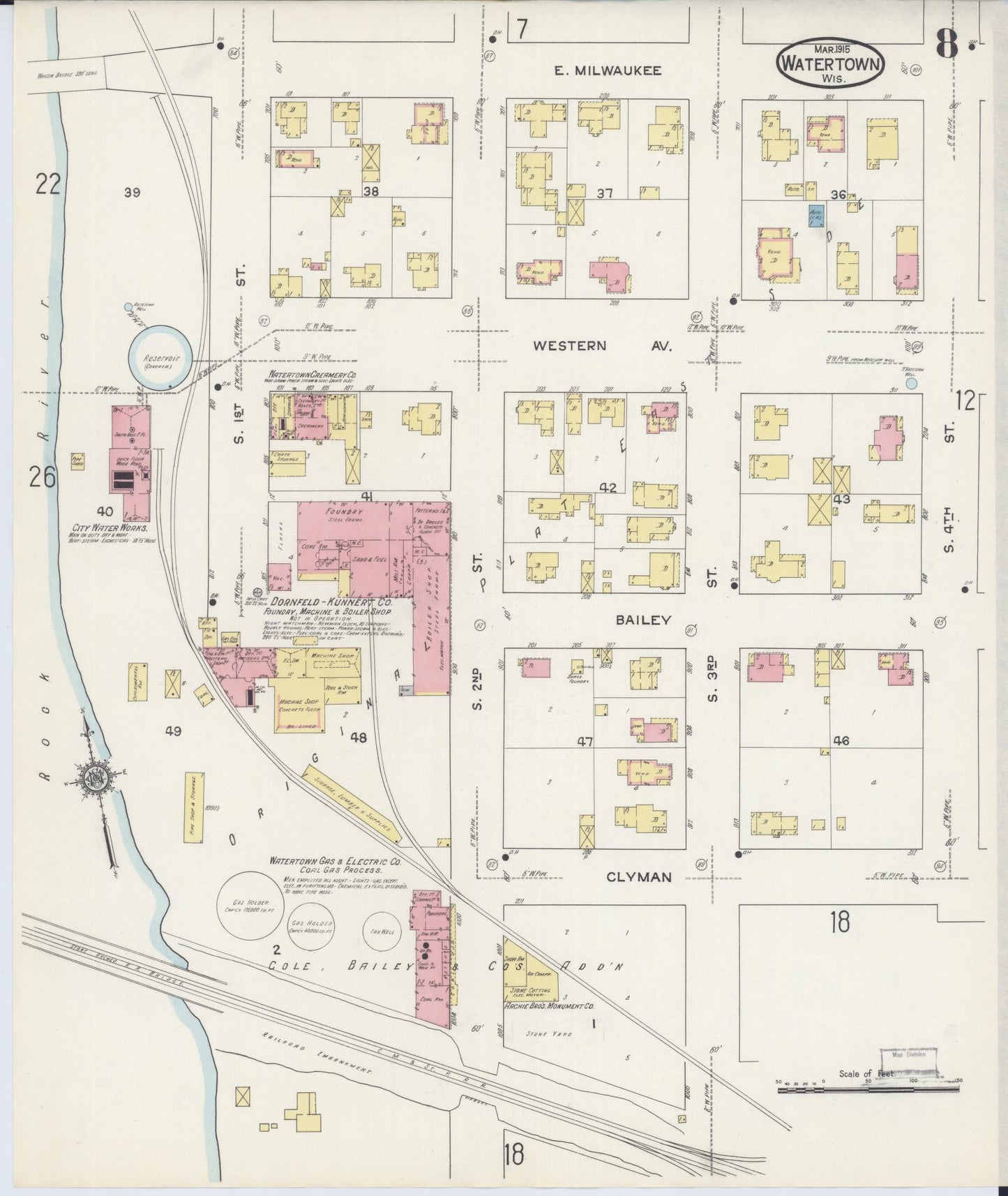 Sanborn Fire Insurance Map from Watertown, Jefferson County, Wisconsin (1915), Sheet #0009 - Complete Map Set gallery image, historic Sanborn map, vintage wall art, Wisconsin Wisconsin