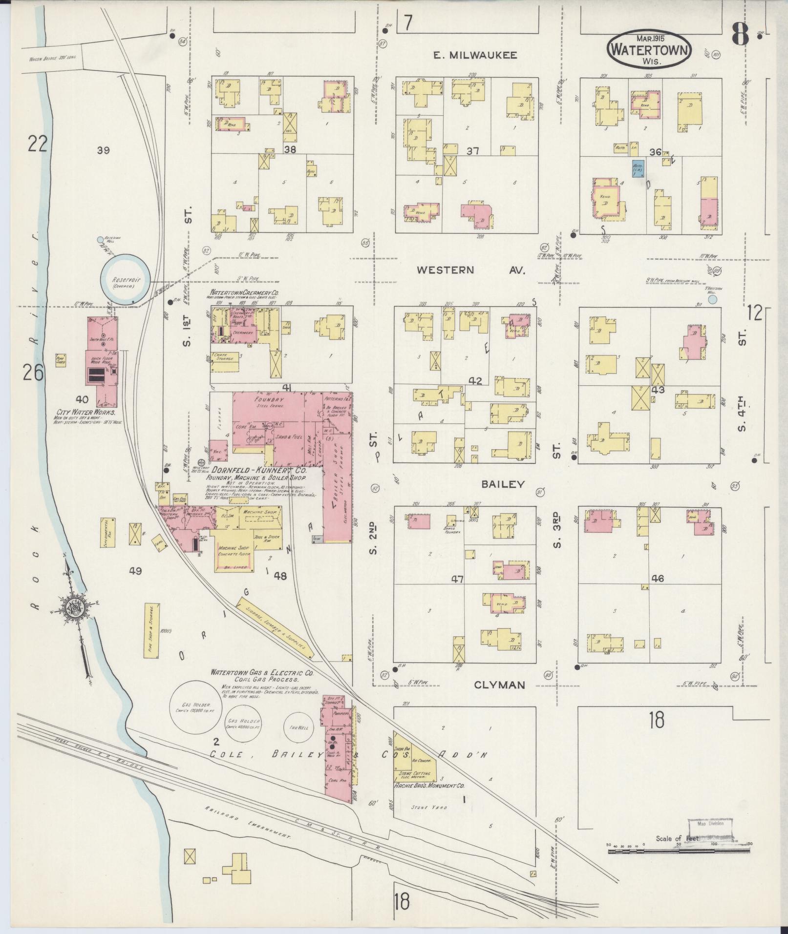 Sanborn Fire Insurance Map from Watertown, Jefferson County, Wisconsin (1915), Sheet #0009 - Complete Map Set gallery image, historic Sanborn map, vintage wall art, Wisconsin Wisconsin