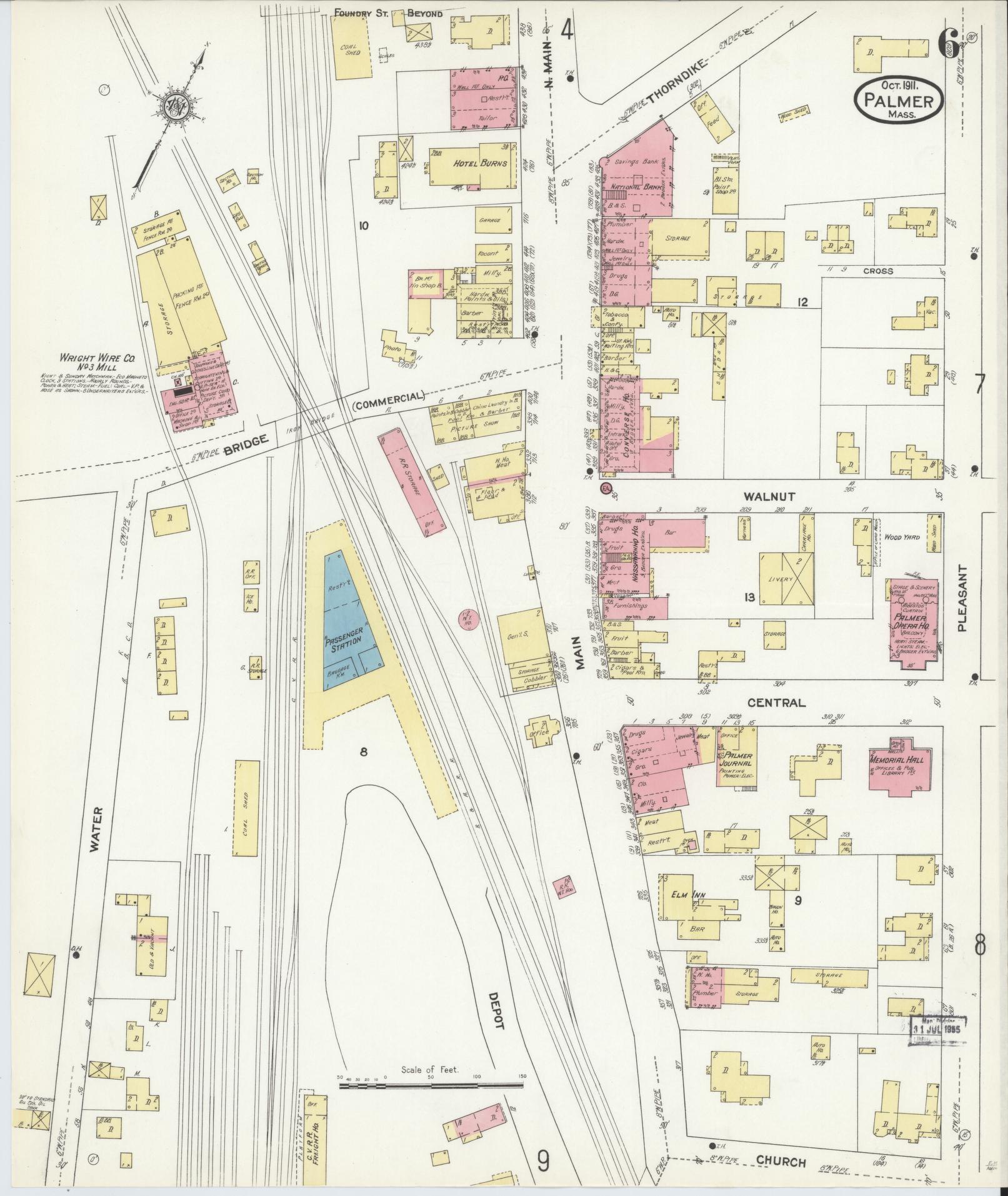 Sanborn Fire Insurance Map from Palmer, Hampden County, Massachusetts (1911), Sheet #0006 - Historic Sanborn Fire Insurance Map Print, vintage old map wall art, antique decor, genealogy gift, Massachusetts Massachusetts map