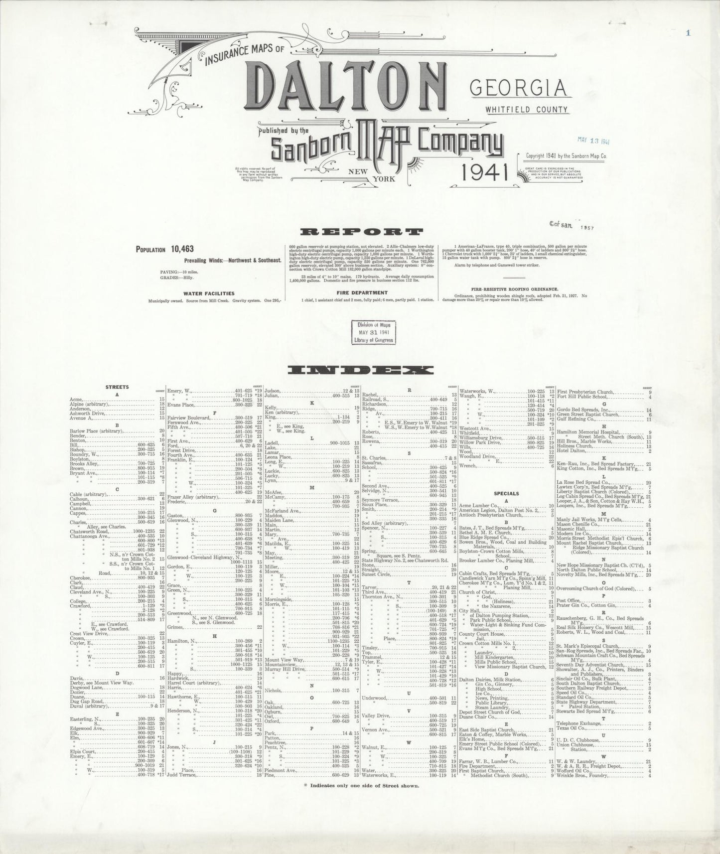Sanborn Fire Insurance Map from Dalton, Whitfield County, Georgia. (1941) – Historic Sanborn Fire Insurance Map Print