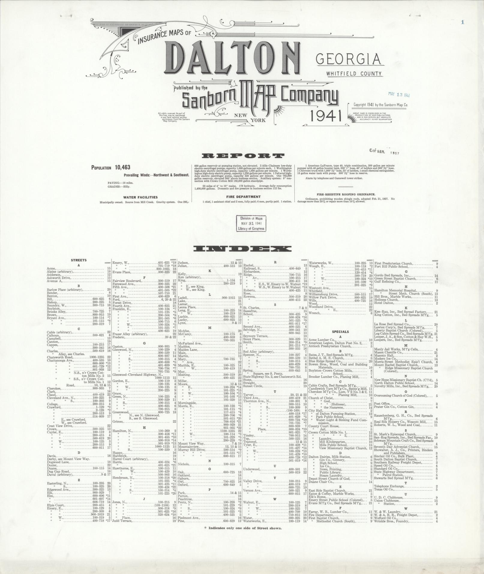 Sanborn Fire Insurance Map from Dalton, Whitfield County, Georgia. (1941) – Historic Sanborn Fire Insurance Map Print