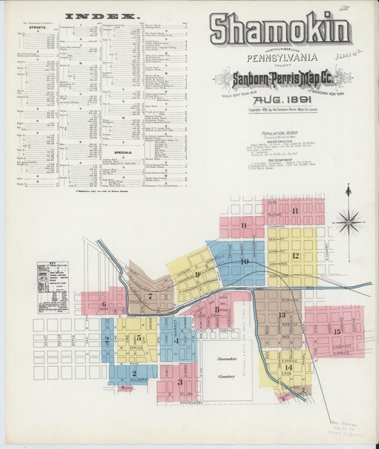 Sanborn Fire Insurance Map from Shamokin, Northumberland County, Pennsylvania (1891), Sheet #0001 - Historic Sanborn Fire Insurance Map Print, vintage old map wall art, antique decor, genealogy gift, Pennsylvania Pennsylvania map