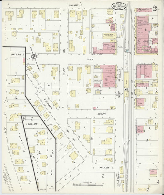 Sanborn Fire Insurance Map from Gurdon, Clark County, Arkansas (1914), Sheet #0002 - Historic Sanborn Fire Insurance Map Print, vintage old map wall art, antique decor, genealogy gift, Arkansas Arkansas map