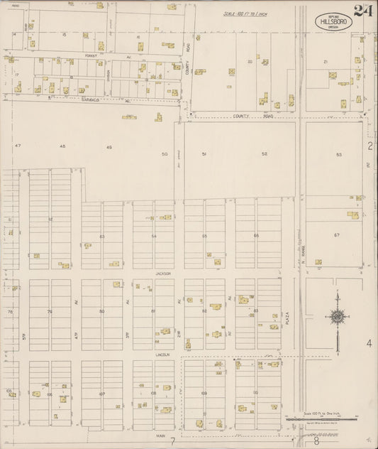 Sanborn Fire Insurance Map from Hillsboro, Washington County, Oregon (1921), Sheet #0024 - Historic Sanborn Fire Insurance Map Print, vintage old map wall art, antique decor, genealogy gift, Oregon Oregon map