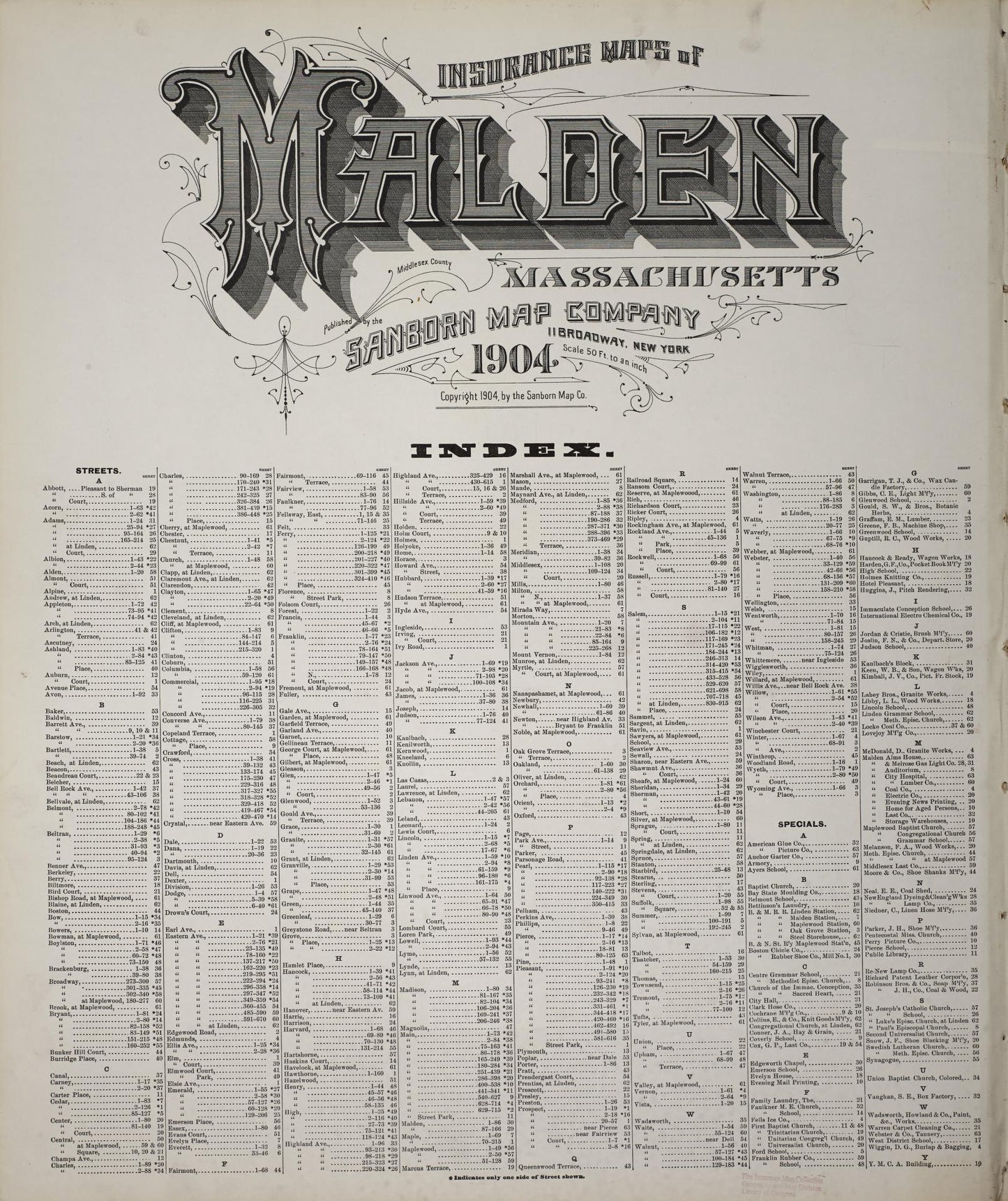 Sanborn Fire Insurance Map from Malden, Middlesex County, Massachusetts (1904), Sheet #0001 - Historic Sanborn Fire Insurance Map Print, vintage old map wall art, antique decor, genealogy gift, Massachusetts Massachusetts map