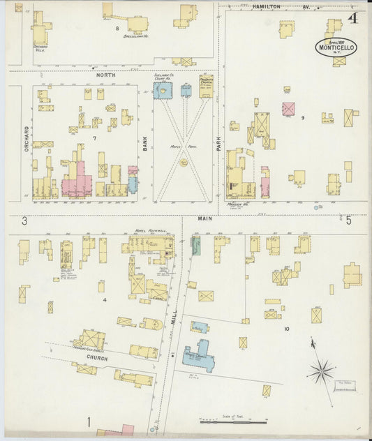 Sanborn Fire Insurance Map from Monticello, Sullivan County, New York (1897), Sheet #0004 - Historic Sanborn Fire Insurance Map Print, vintage old map wall art, antique decor, genealogy gift, New York New York map