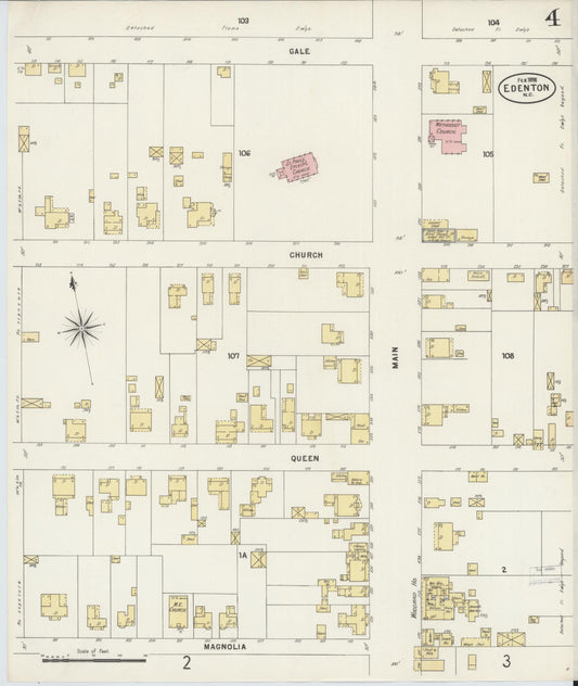 Sanborn Fire Insurance Map from Edenton, Chowan County, North Carolina (1898), Sheet #0004 - Historic Sanborn Fire Insurance Map Print, vintage old map wall art, antique decor, genealogy gift, North Carolina North Carolina map