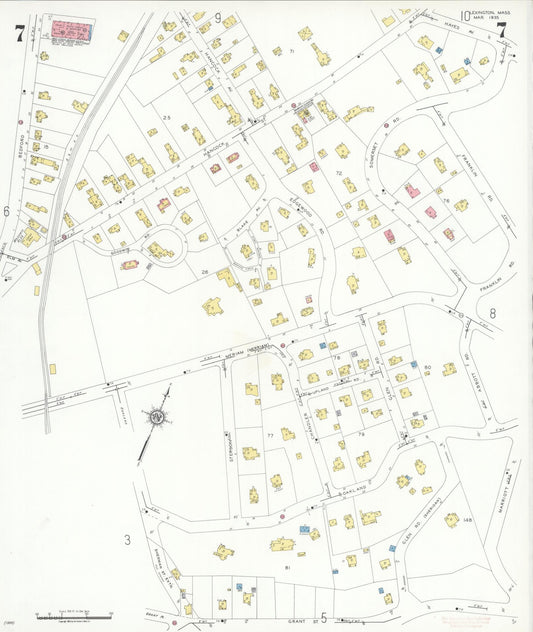 Sanborn Fire Insurance Map from Lexington, Middlesex County, Massachusetts (1935), Sheet #0007 - Historic Sanborn Fire Insurance Map Print, vintage old map wall art, antique decor, genealogy gift, Massachusetts Massachusetts map