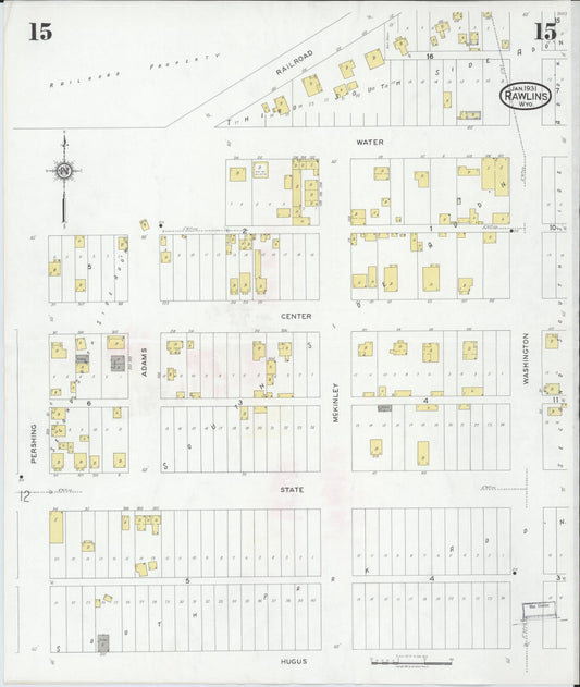Sanborn Fire Insurance Map from Rawlins, Carbon County, Wyoming (1931), Sheet #0015 - Historic Sanborn Fire Insurance Map Print, vintage old map wall art, antique decor, genealogy gift, Wyoming Wyoming map