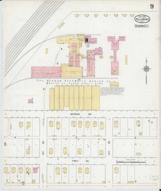 Sanborn Fire Insurance Map from Hillsboro, Montgomery County, Illinois (1912), Sheet #0009 - Historic Sanborn Fire Insurance Map Print, vintage old map wall art, antique decor, genealogy gift, Illinois Illinois map