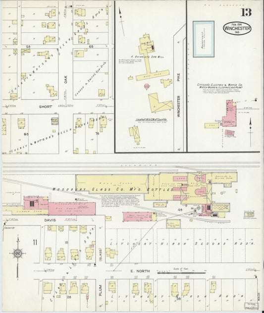 Sanborn Fire Insurance Map from Winchester, Randolph County, Indiana (1914), Sheet #0013 - Historic Sanborn Fire Insurance Map Print, vintage old map wall art, antique decor, genealogy gift, Indiana Indiana map