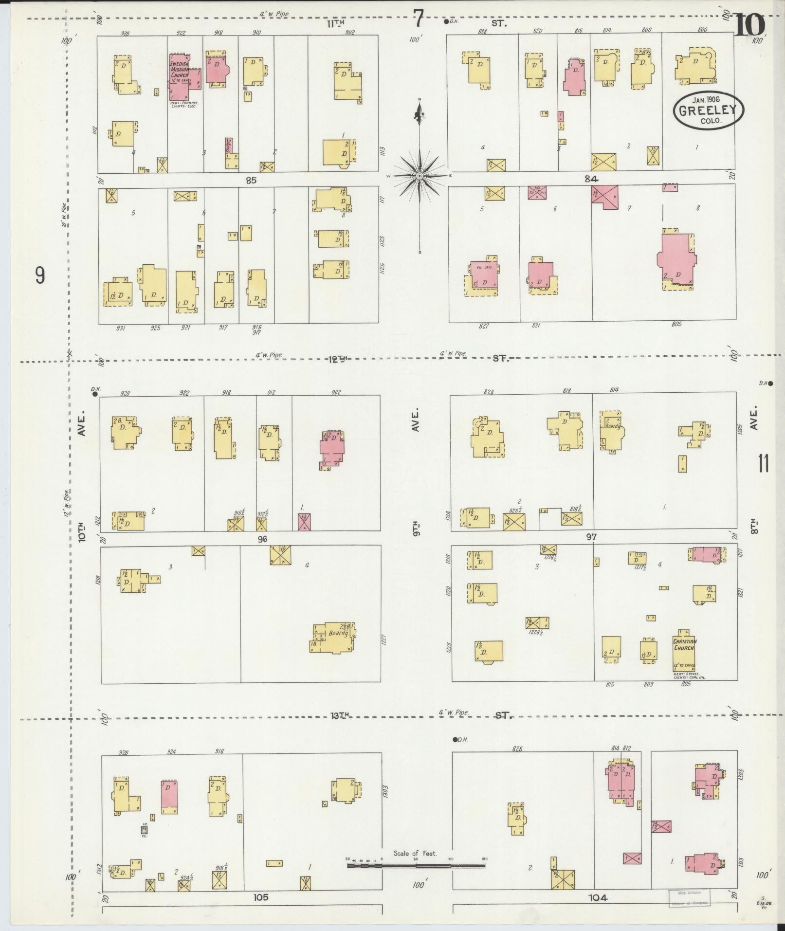 Sanborn Fire Insurance Map from Greeley, Weld County, Colorado (1906), Sheet #0010 - Historic Sanborn Fire Insurance Map Print, vintage old map wall art, antique decor, genealogy gift, Colorado Colorado map