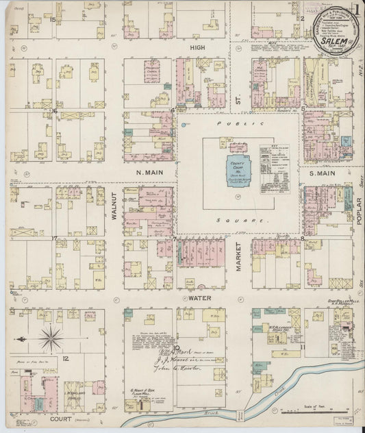Sanborn Fire Insurance Map from Salem, Washington County, Indiana (1887), Sheet #0001 - Historic Sanborn Fire Insurance Map Print, vintage old map wall art, antique decor, genealogy gift, Indiana Indiana map