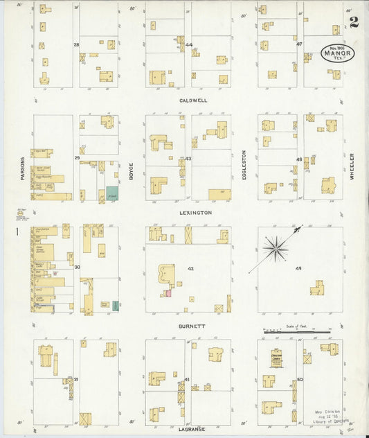 Sanborn Fire Insurance Map from Manor, Travis County, Texas (1905), Sheet #0002 - Historic Sanborn Fire Insurance Map Print, vintage old map wall art, antique decor, genealogy gift, Texas Texas map