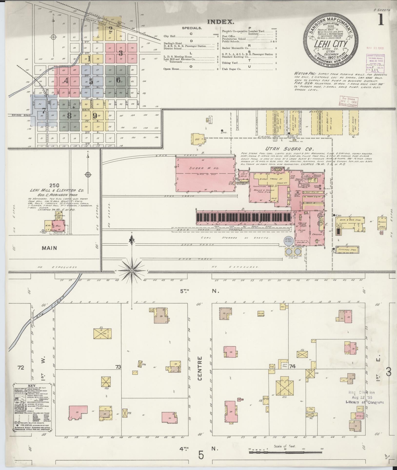 Sanborn Fire Insurance Map from Lehi, Utah County, Utah (1907), Sheet #0001 - Historic Sanborn Fire Insurance Map Print, vintage old map wall art, antique decor, genealogy gift, Lehi Utah map