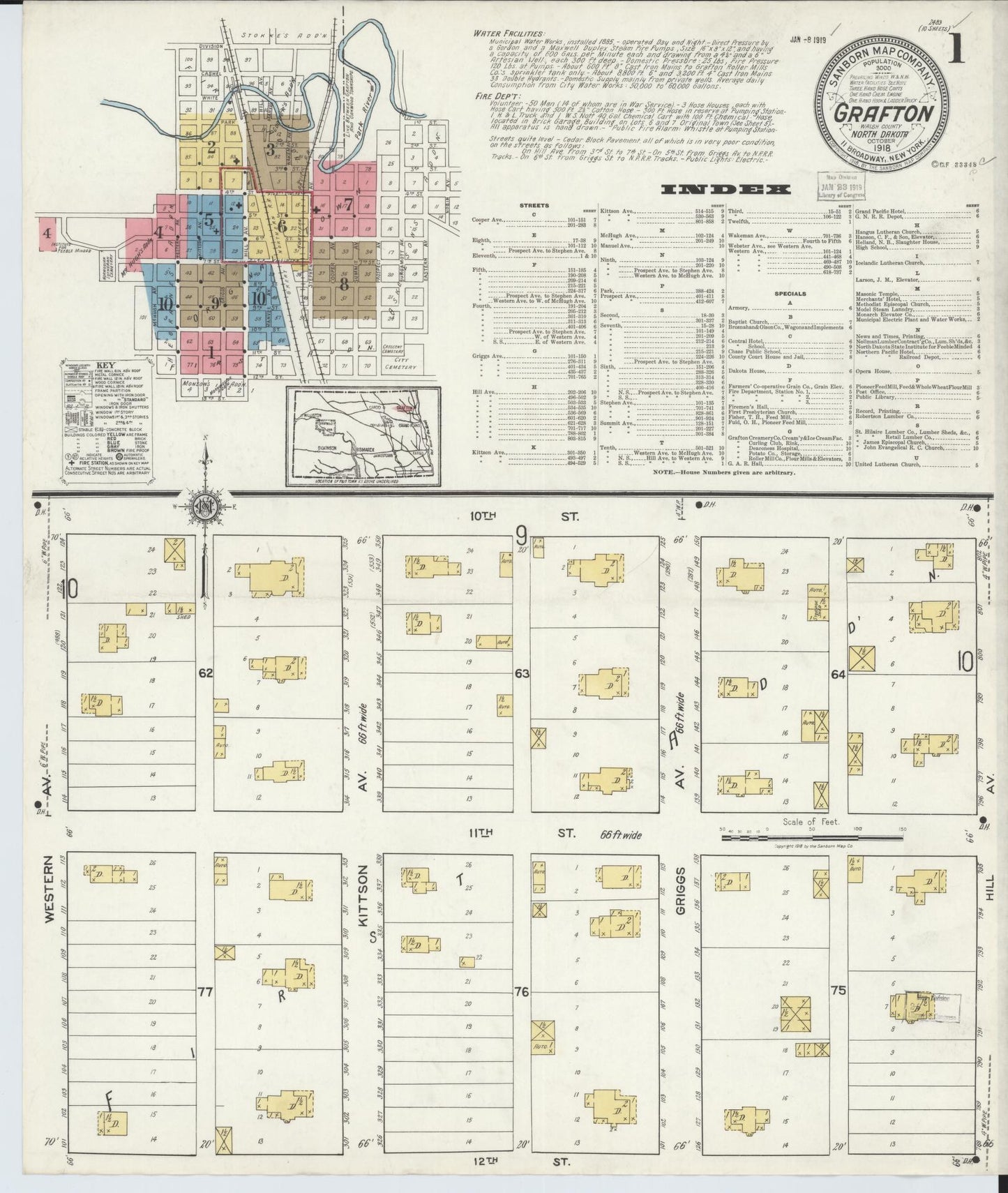Sanborn Fire Insurance Map from Grafton, Walsh County, North Dakota. (1918) – Historic Sanborn Fire Insurance Map Print