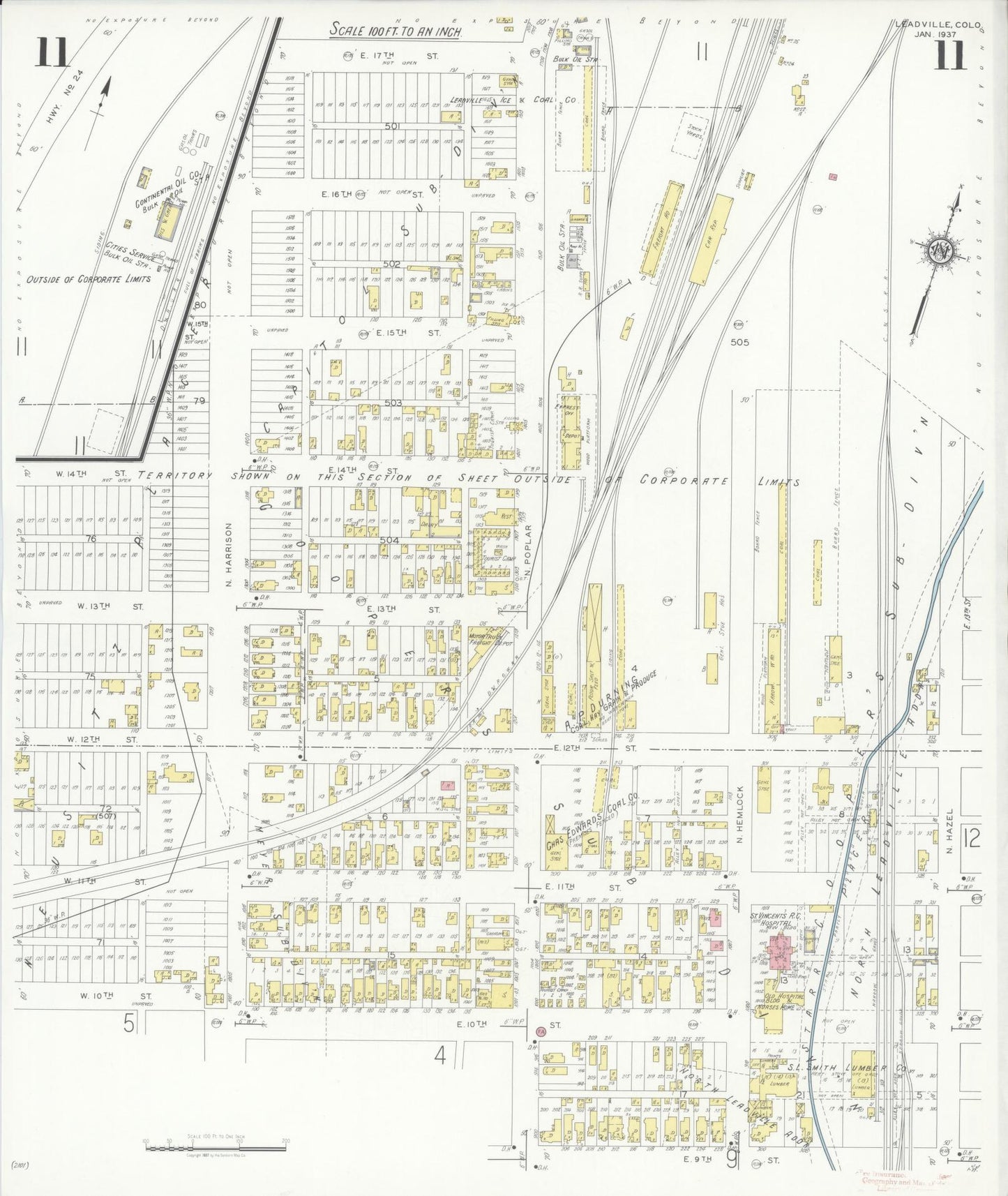 Sanborn Fire Insurance Map from Leadville, Lake County, Colorado (1937), Sheet #0011 - Complete Map Set gallery image, historic Sanborn map, vintage wall art, Colorado Colorado