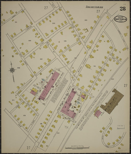 Sanborn Fire Insurance Map from Gastonia, Gaston County, North Carolina (1922), Sheet #0028 - Historic Sanborn Fire Insurance Map Print, vintage old map wall art, antique decor, genealogy gift, North Carolina North Carolina map