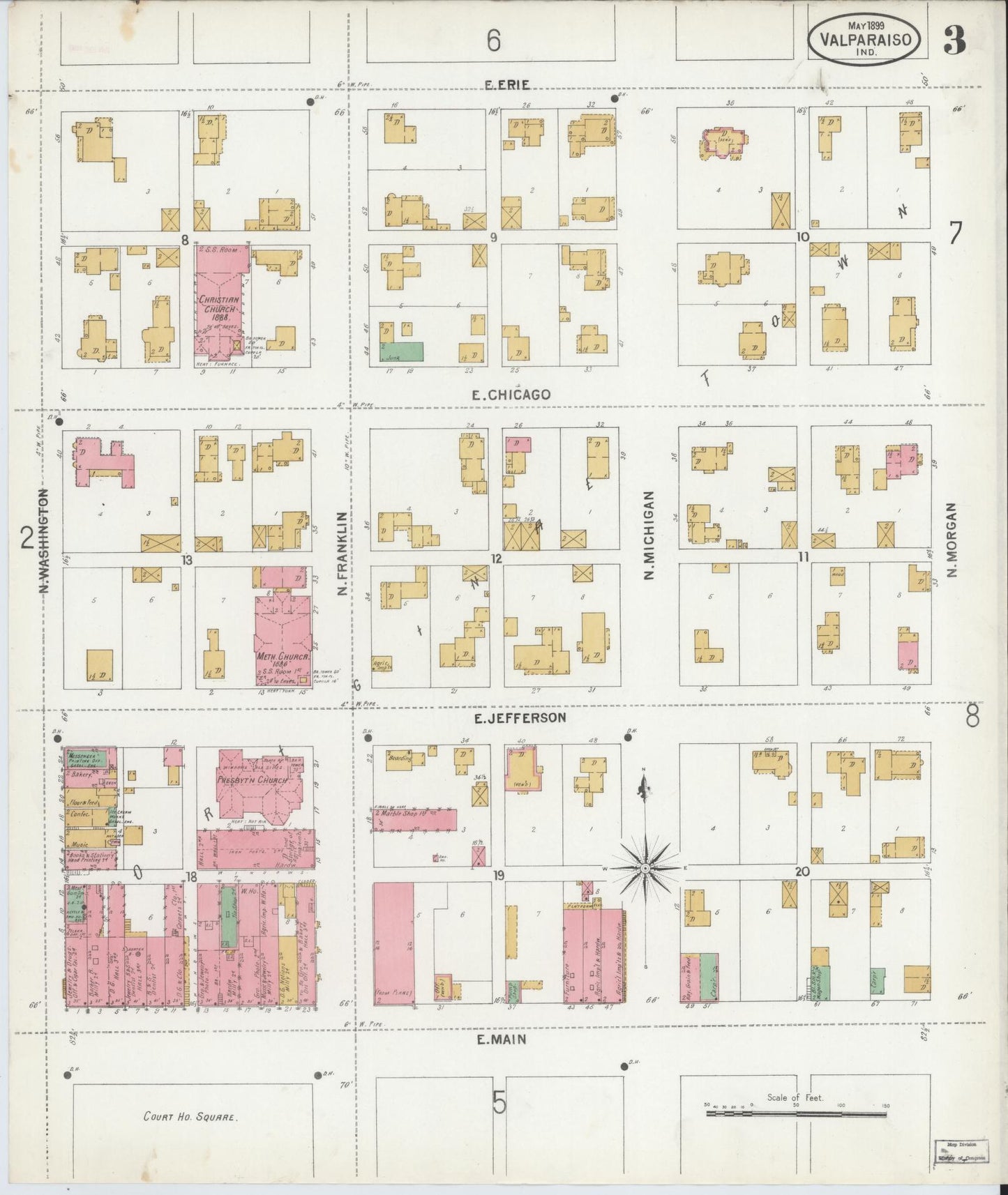 Sanborn Fire Insurance Map from Valparaiso, Porter County, Indiana (1899), Sheet #0003 - Complete Map Set gallery image, historic Sanborn map, vintage wall art, Indiana Indiana