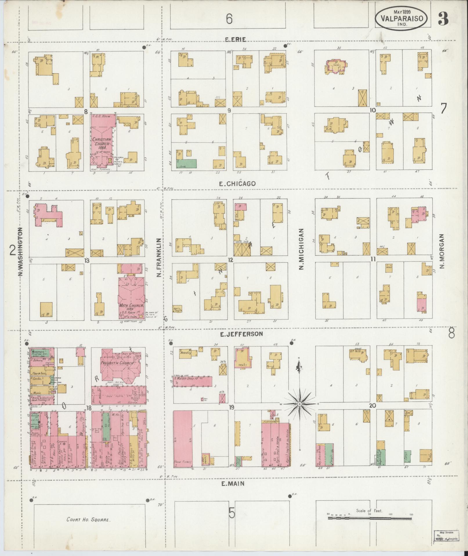 Sanborn Fire Insurance Map from Valparaiso, Porter County, Indiana (1899), Sheet #0003 - Complete Map Set gallery image, historic Sanborn map, vintage wall art, Indiana Indiana