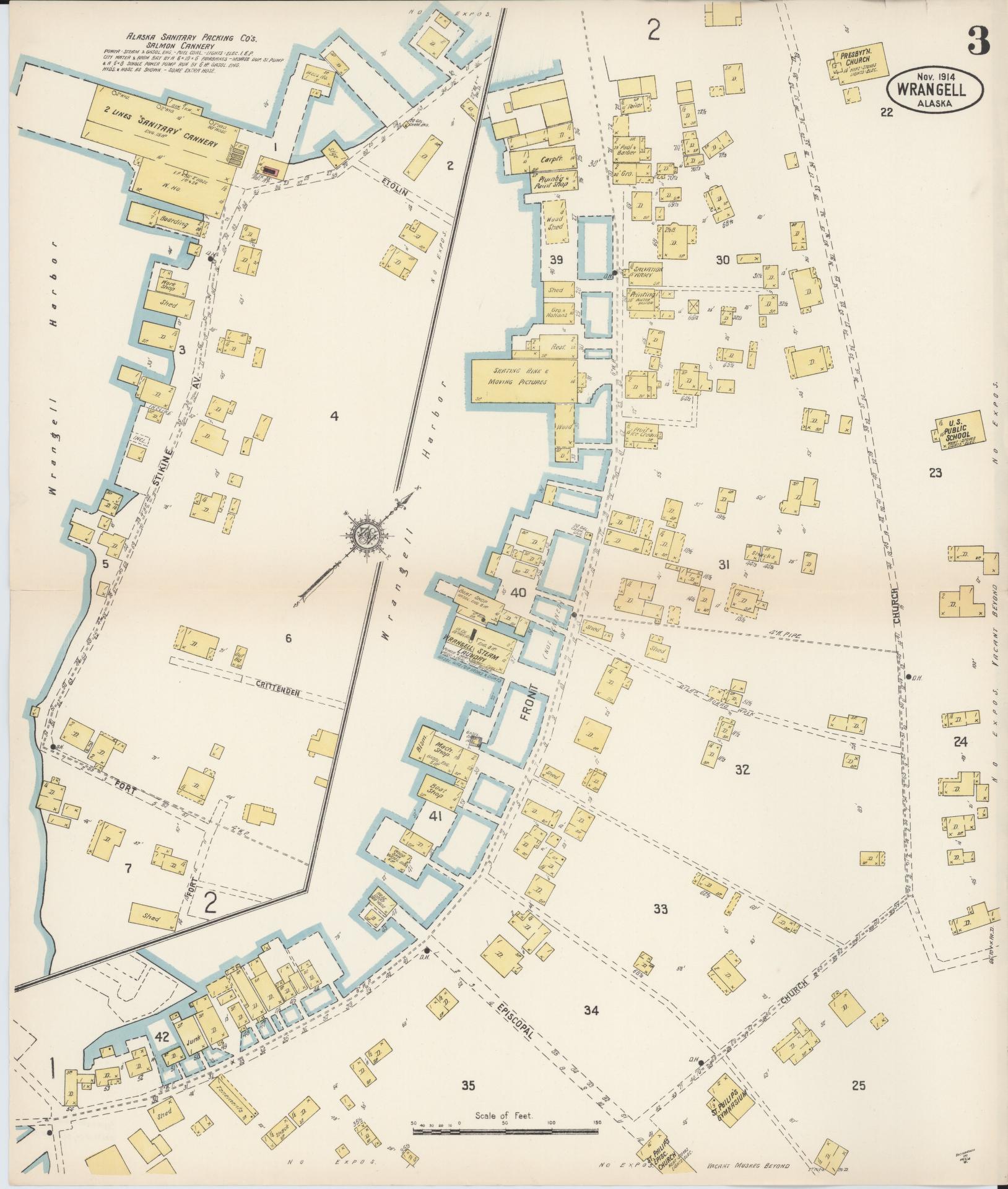 Sanborn Fire Insurance Map from Wrangell, Wrangell-Petersburg County, Alaska (1914), Sheet #0003 - Historic Sanborn Fire Insurance Map Print, vintage old map wall art, antique decor, genealogy gift, Alaska Alaska map