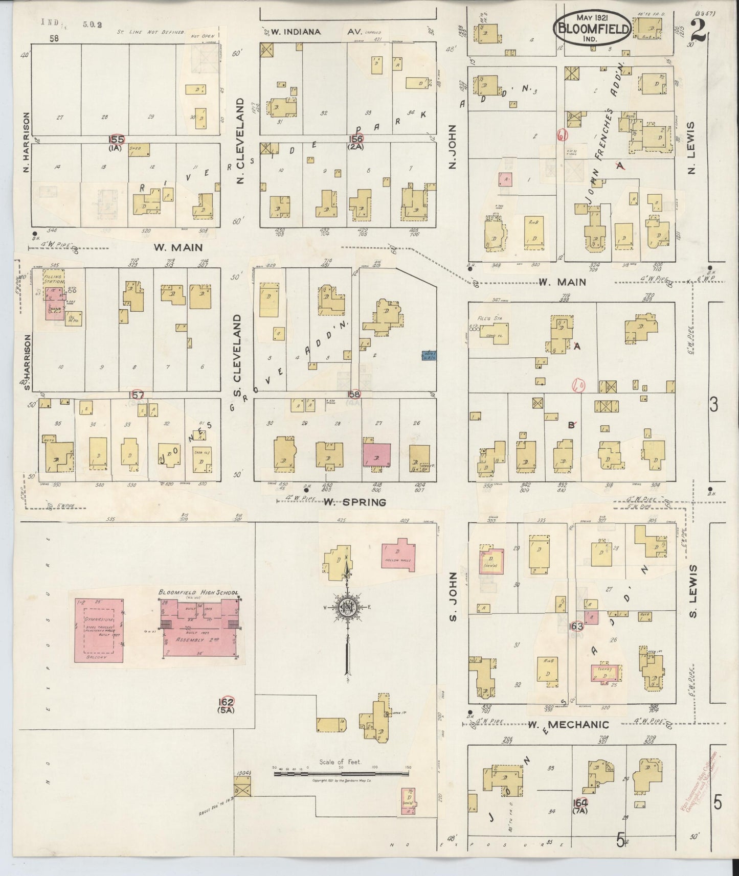 Sanborn Fire Insurance Map from Bloomfield, Greene County, Indiana (1940), Sheet #0002 - Complete Map Set gallery image, historic Sanborn map, vintage wall art, Indiana Indiana