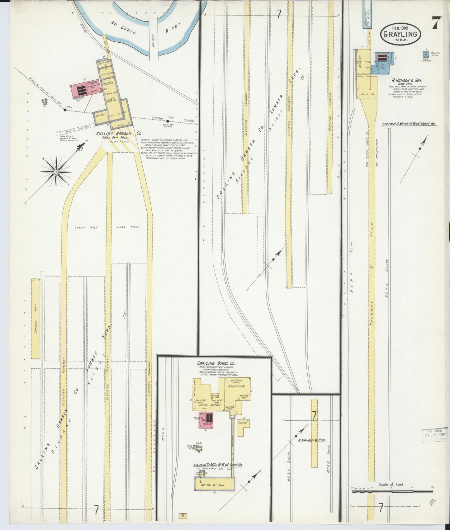 Sanborn Fire Insurance Map from Grayling, Crawford County, Michigan (1909), Sheet #0007 - Complete Map Set gallery image, historic Sanborn map, vintage wall art, Michigan Michigan