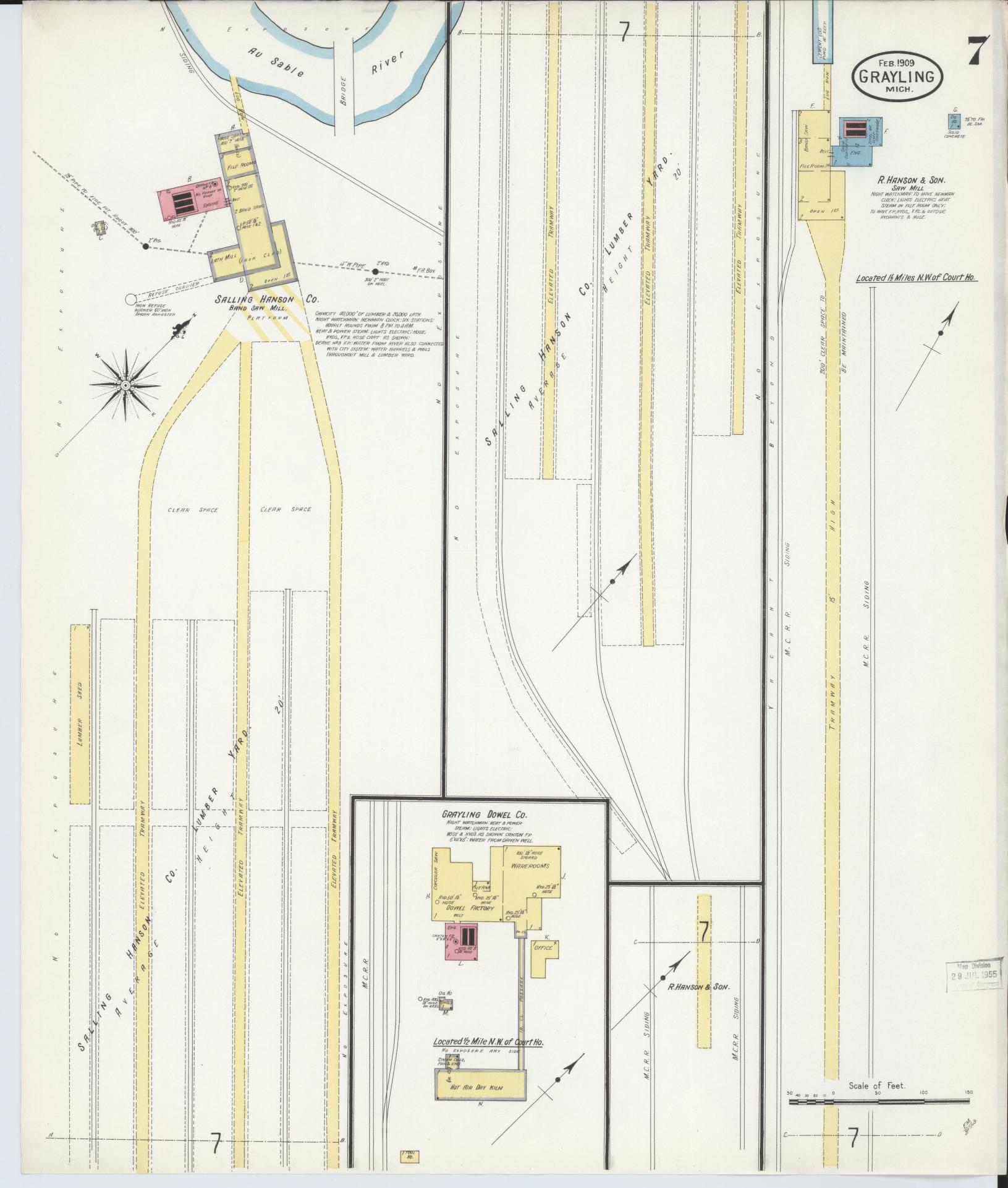 Sanborn Fire Insurance Map from Grayling, Crawford County, Michigan (1909), Sheet #0007 - Complete Map Set gallery image, historic Sanborn map, vintage wall art, Michigan Michigan