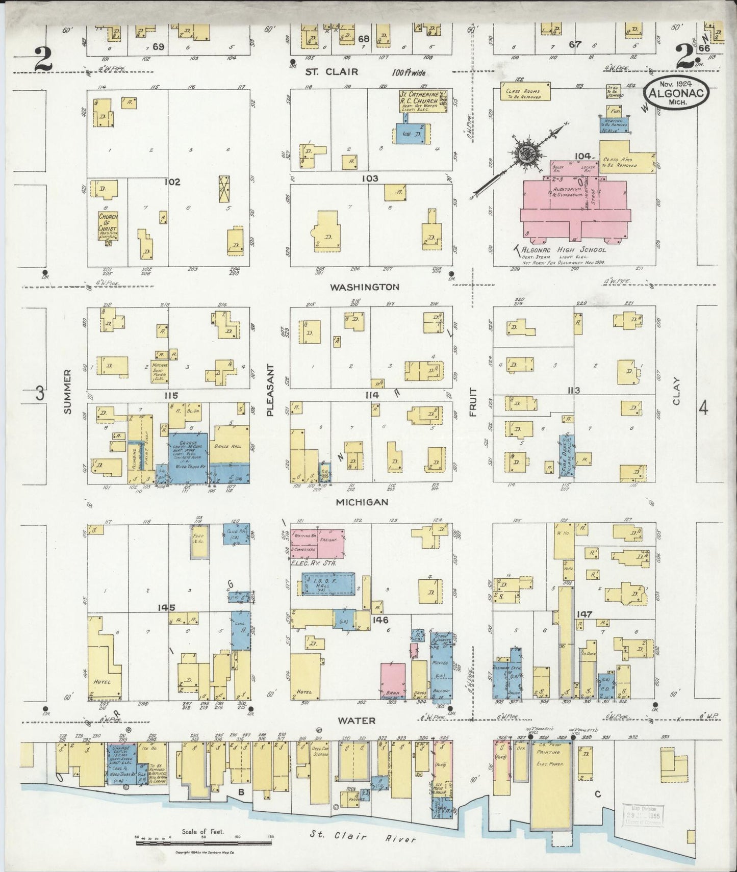 Sanborn Fire Insurance Map from Algonac, Saint Clair County, Michigan (1924), Sheet #0002 - Historic Sanborn Fire Insurance Map Print, vintage old map wall art, antique decor, genealogy gift, Michigan Michigan map