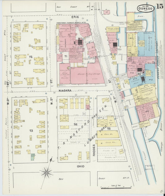 Sanborn Fire Insurance Map from Oswego, Oswego County, New York (1890), Sheet #0015 - Historic Sanborn Fire Insurance Map Print, vintage old map wall art, antique decor, genealogy gift, New York New York map