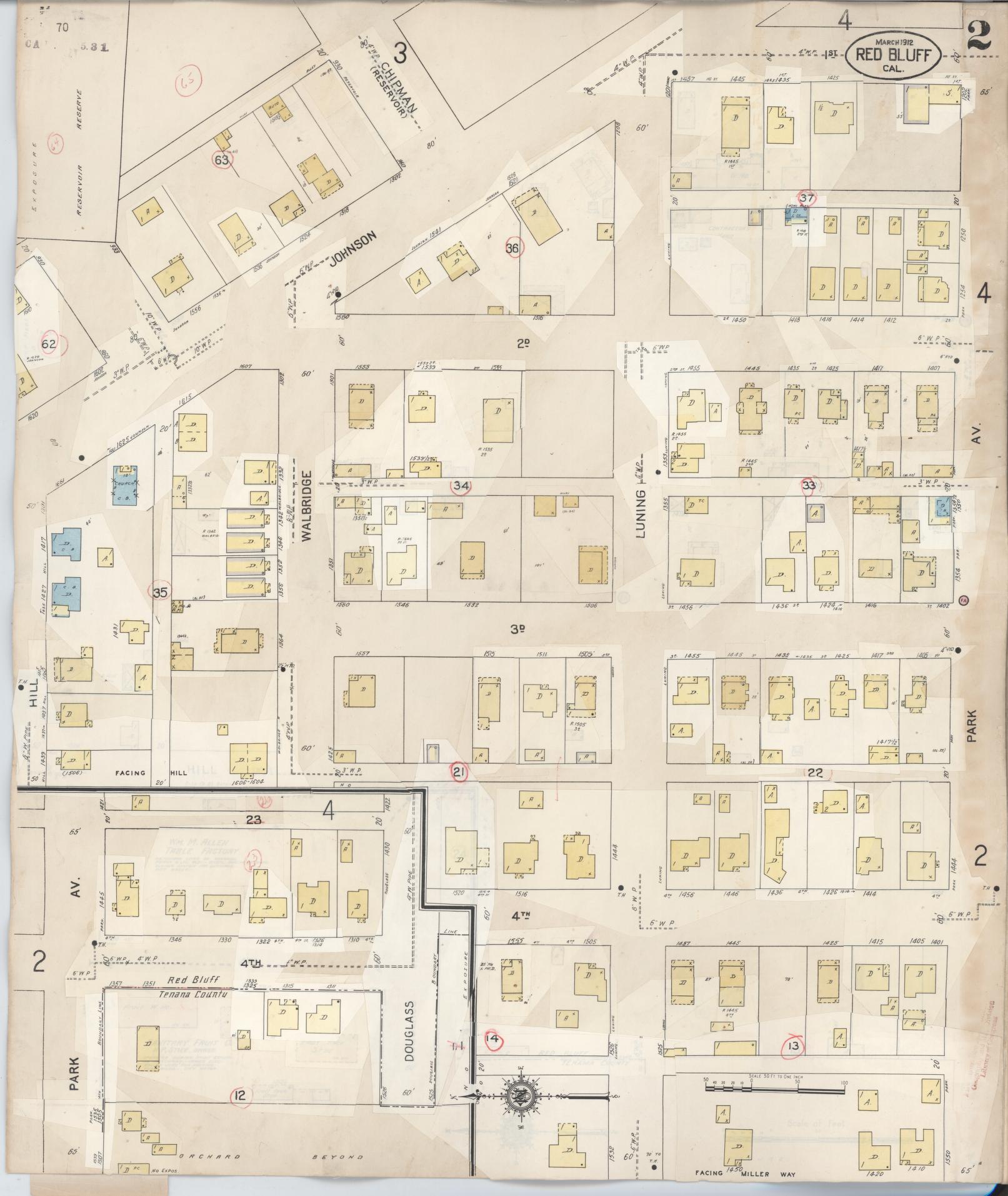 Sanborn Fire Insurance Map from Red Bluff, Tehama County, California (1949), Sheet #0002 - Complete Map Set gallery image, historic Sanborn map, vintage wall art, California California