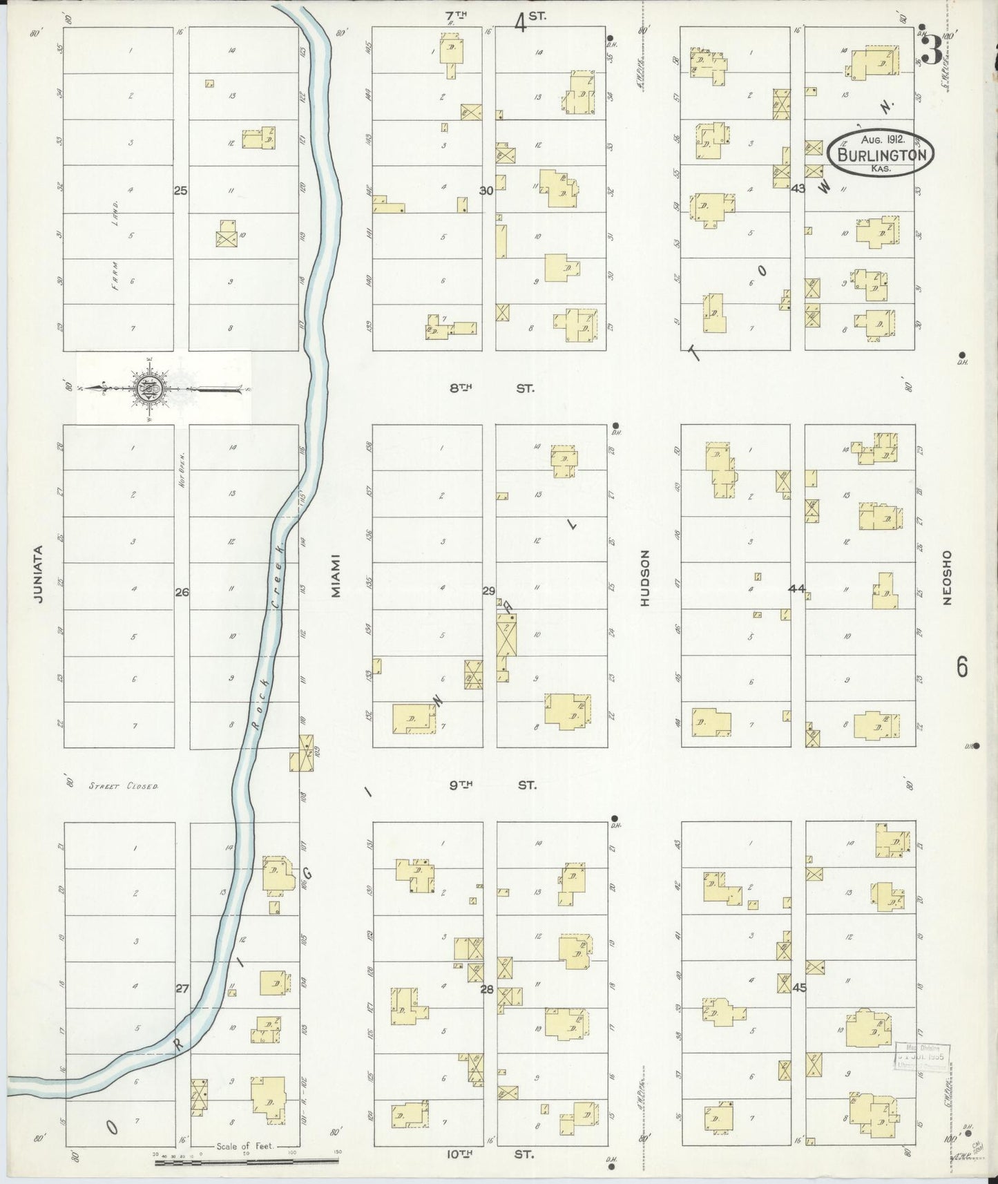 Sanborn Fire Insurance Map from Burlington, Coffey County, Kansas (1912), Sheet #0003 - Complete Map Set gallery image, historic Sanborn map, vintage wall art, Kansas Kansas