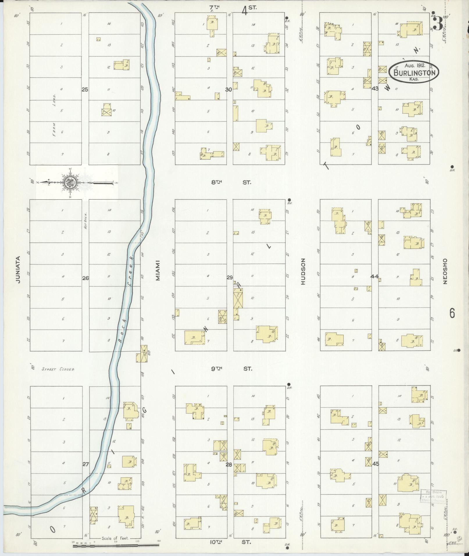 Sanborn Fire Insurance Map from Burlington, Coffey County, Kansas (1912), Sheet #0003 - Complete Map Set gallery image, historic Sanborn map, vintage wall art, Kansas Kansas