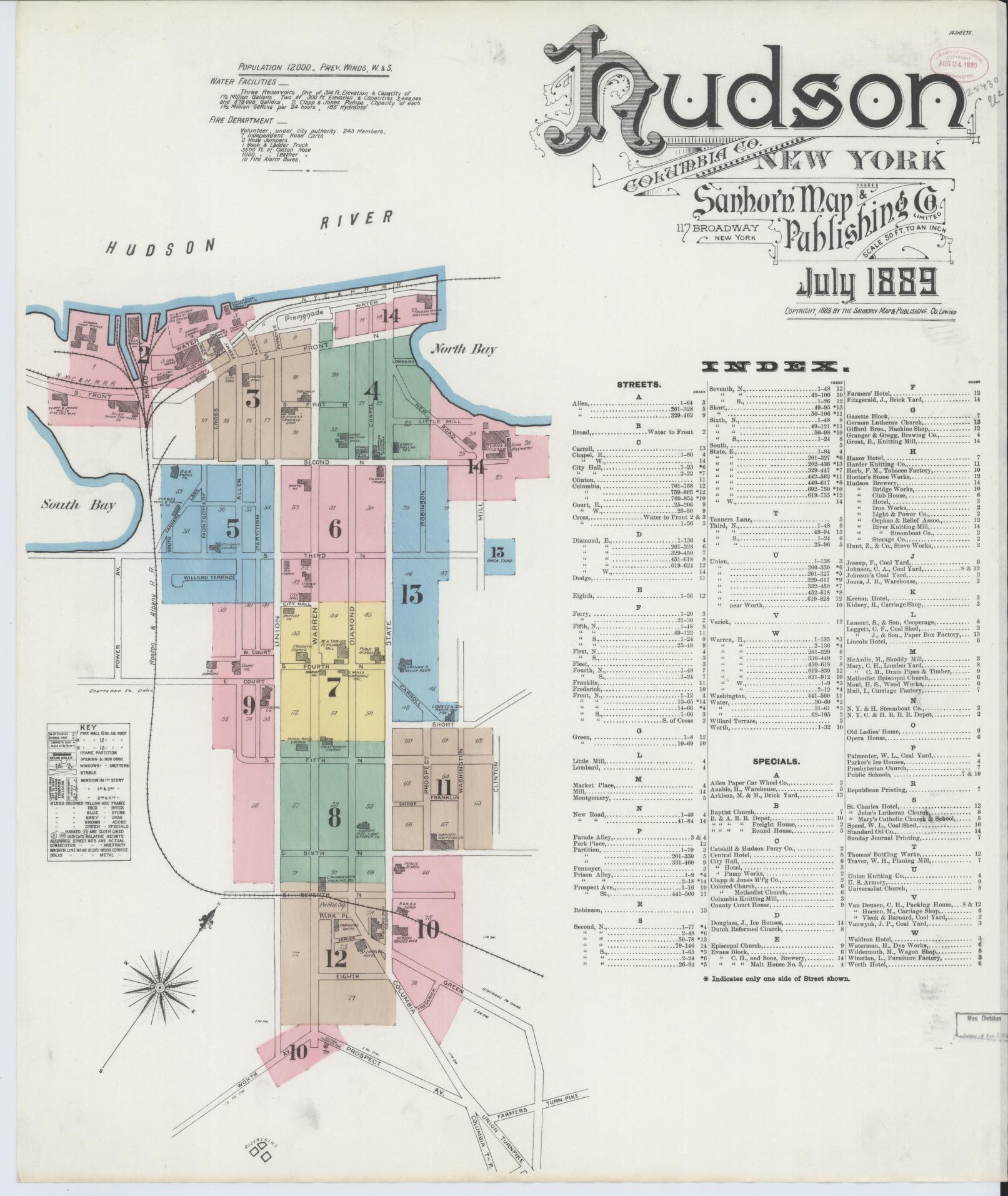 Sanborn Fire Insurance Map from Hudson, Columbia County, New York. (1889) – Historic Sanborn Fire Insurance Map Print