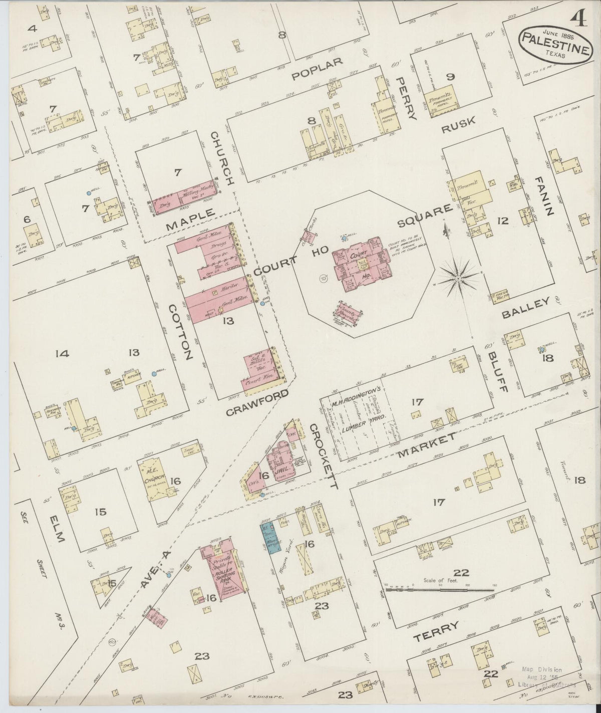 Sanborn Fire Insurance Map from Palestine, Anderson County, Texas (1885), Sheet #0004 - Historic Sanborn Fire Insurance Map Print, vintage old map wall art, antique decor, genealogy gift, Texas Texas map