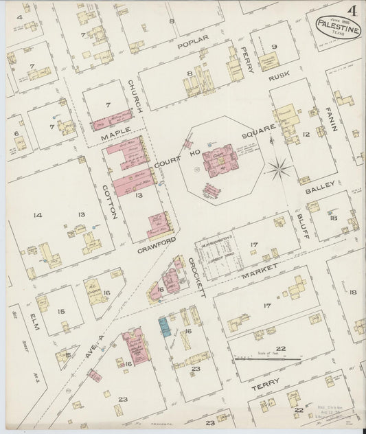Sanborn Fire Insurance Map from Palestine, Anderson County, Texas (1885), Sheet #0004 - Historic Sanborn Fire Insurance Map Print, vintage old map wall art, antique decor, genealogy gift, Texas Texas map