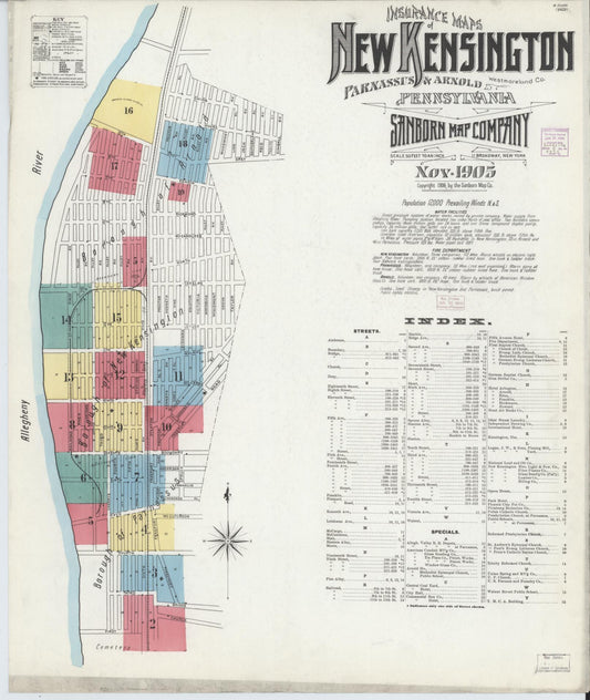 Sanborn Fire Insurance Map from New Kensington, Westmoreland County, Pennsylvania (1905), Sheet #0001 - Historic Sanborn Fire Insurance Map Print, vintage old map wall art, antique decor, genealogy gift, Pennsylvania Pennsylvania map