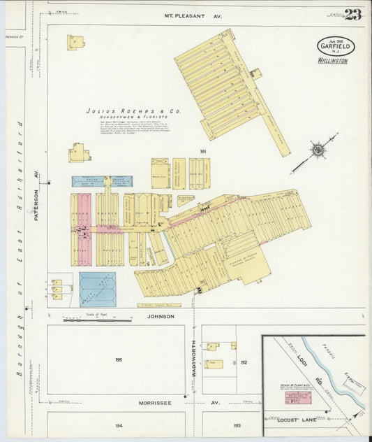 Sanborn Fire Insurance Map from Garfield, Bergen County, New Jersey (1910), Sheet #0023 - Historic Sanborn Fire Insurance Map Print, vintage old map wall art, antique decor, genealogy gift, New Jersey New Jersey map
