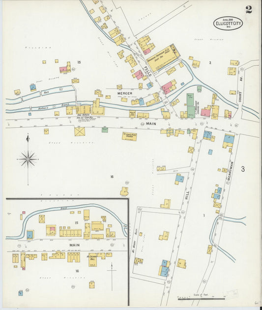 Sanborn Fire Insurance Map from Ellicott City, Howard County, Maryland (1899), Sheet #0002 - Historic Sanborn Fire Insurance Map Print, vintage old map wall art, antique decor, genealogy gift, Maryland Maryland map