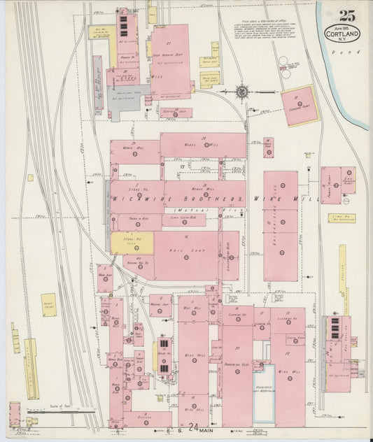 Sanborn Fire Insurance Map from Cortland, Cortland County, New York (1915), Sheet #0025 - Historic Sanborn Fire Insurance Map Print, vintage old map wall art, antique decor, genealogy gift, New York New York map