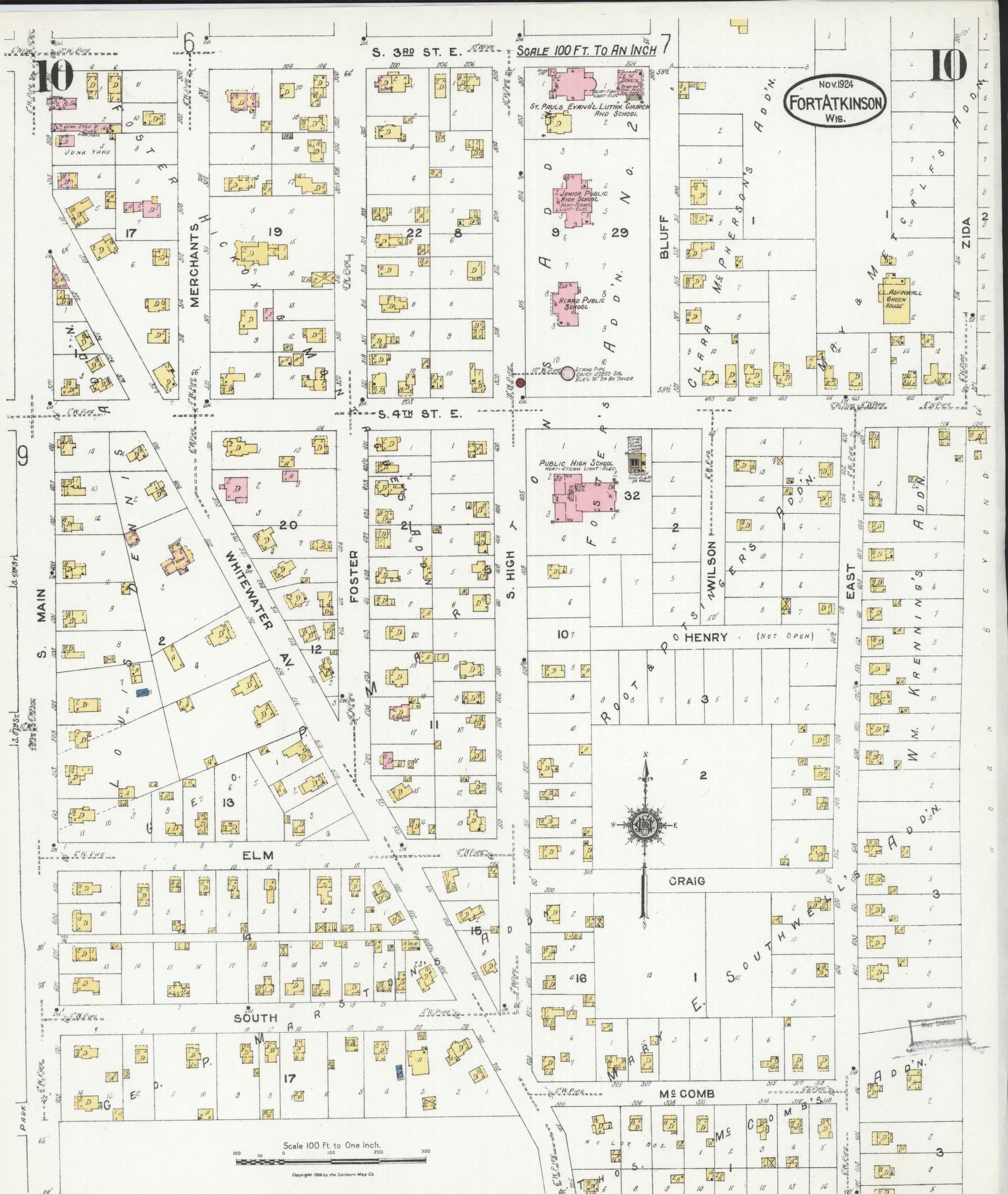 Sanborn Fire Insurance Map from Fort Atkinson, Jefferson County, Wisconsin (1924), Sheet #0010 - Complete Map Set gallery image, historic Sanborn map, vintage wall art, Wisconsin Wisconsin