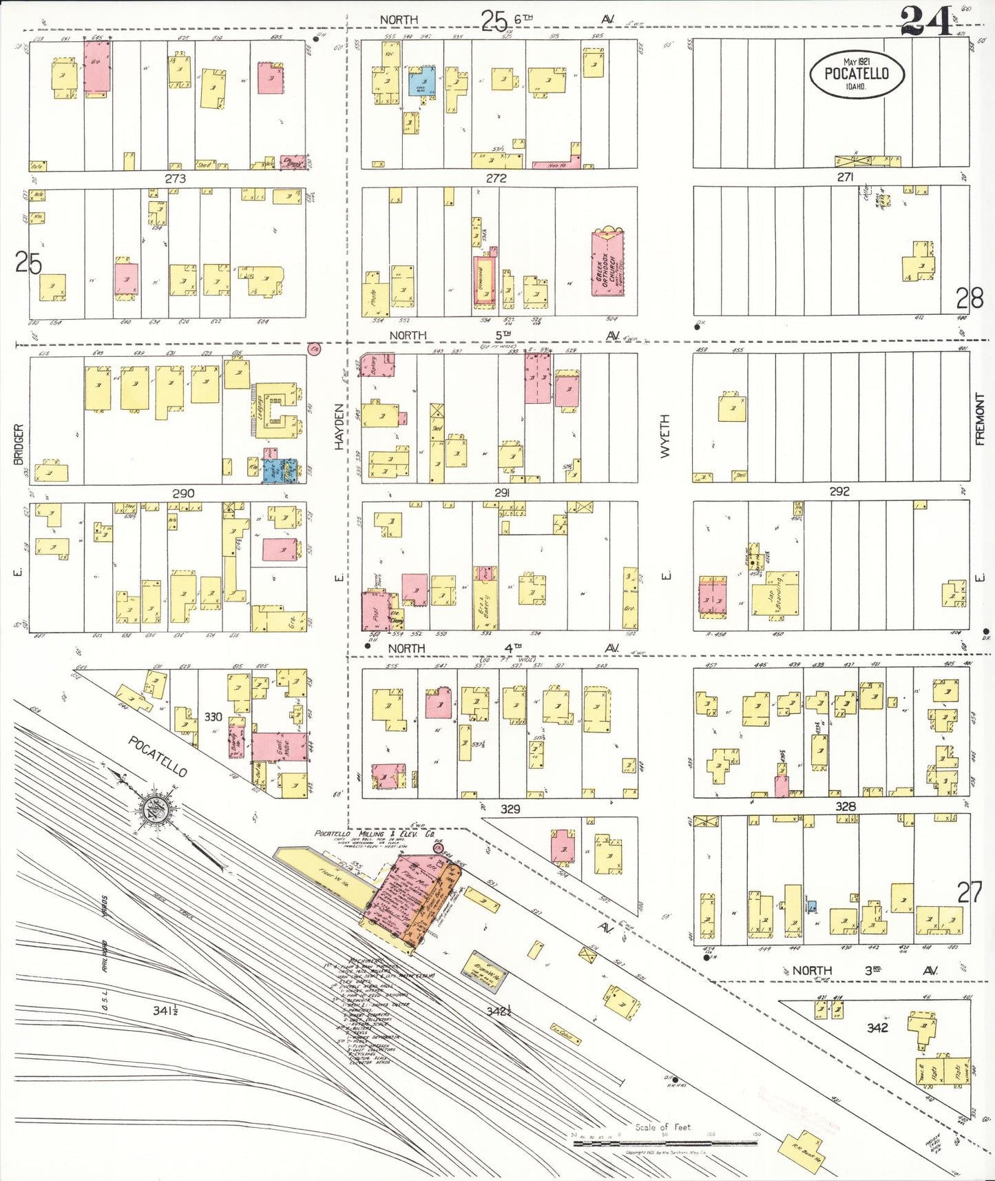 Sanborn Fire Insurance Map from Pocatello, Bannock County, Idaho (1921), Sheet #0024 - Complete Map Set gallery image, historic Sanborn map, vintage wall art, Idaho Idaho