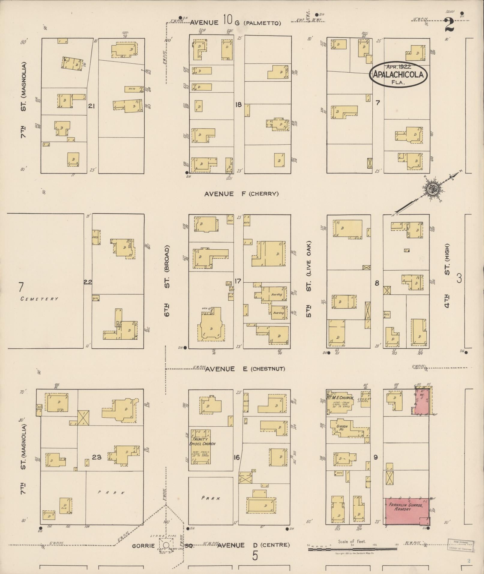 Sanborn Fire Insurance Map from Apalachicola, Franklin County, Florida (1922), Sheet #0002 - Complete Map Set gallery image, historic Sanborn map, vintage wall art, Florida Florida