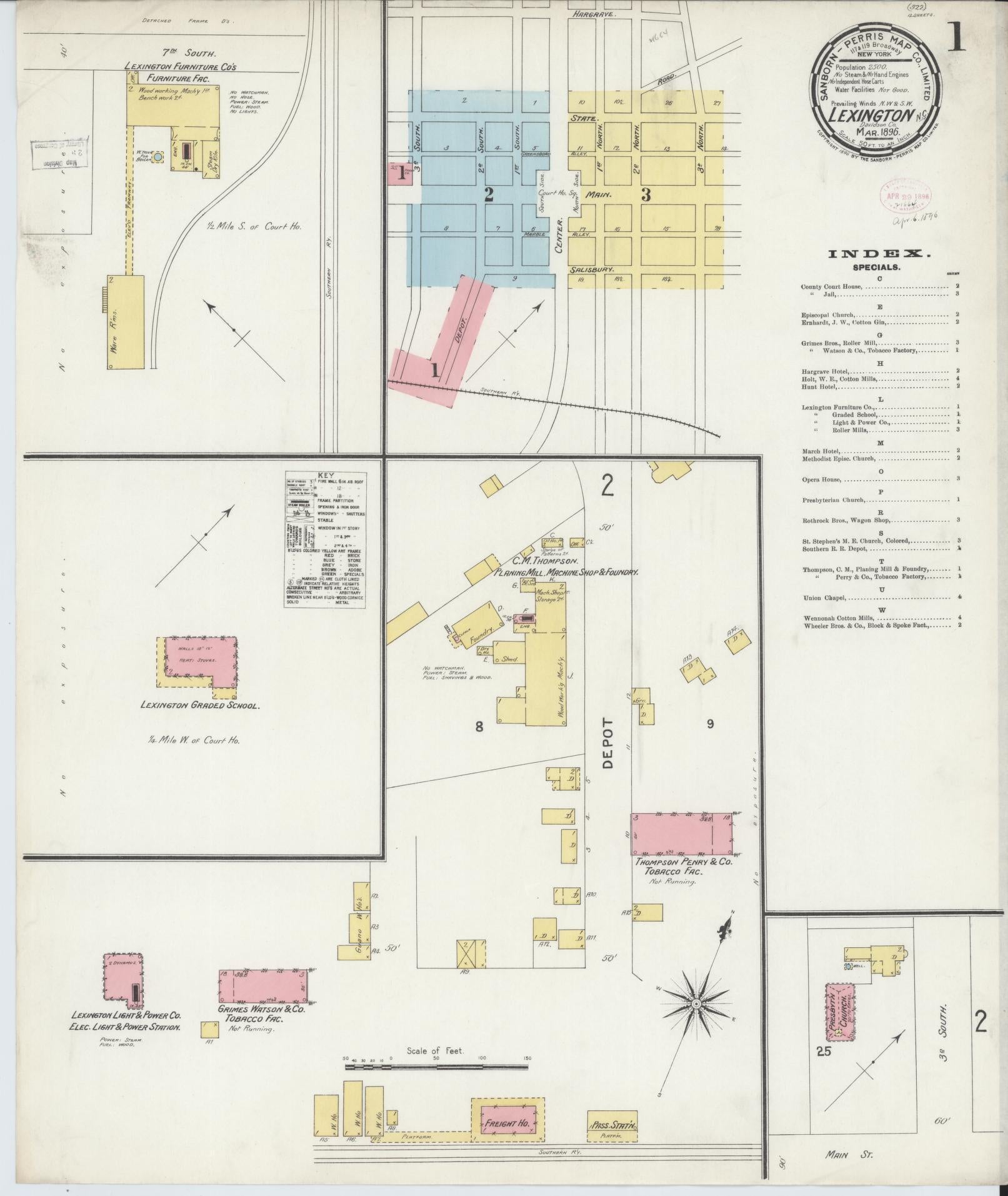 Sanborn Fire Insurance Map from Lexington, Davidson County, North Carolina (1896), Sheet #0001 - Complete Map Set gallery image, historic Sanborn map, vintage wall art, North Carolina North Carolina